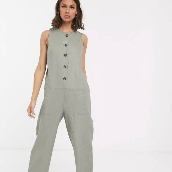 ASOS Pants - ASOS. Minimal Button Front Sleeveless Boilersuit. Fern Colour. Size 14.
